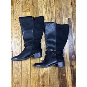 Black‎ Knee High Boots with Buckle Accent Casual Comfort Everyday Style